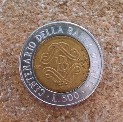 MONETA 500 LIRE COMMEMORAZIONE CENTENARIO D.B.I 1893-1993