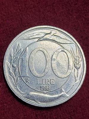 Moneta 100 Lire Repubblica Italiana 1993 Errore di Conio